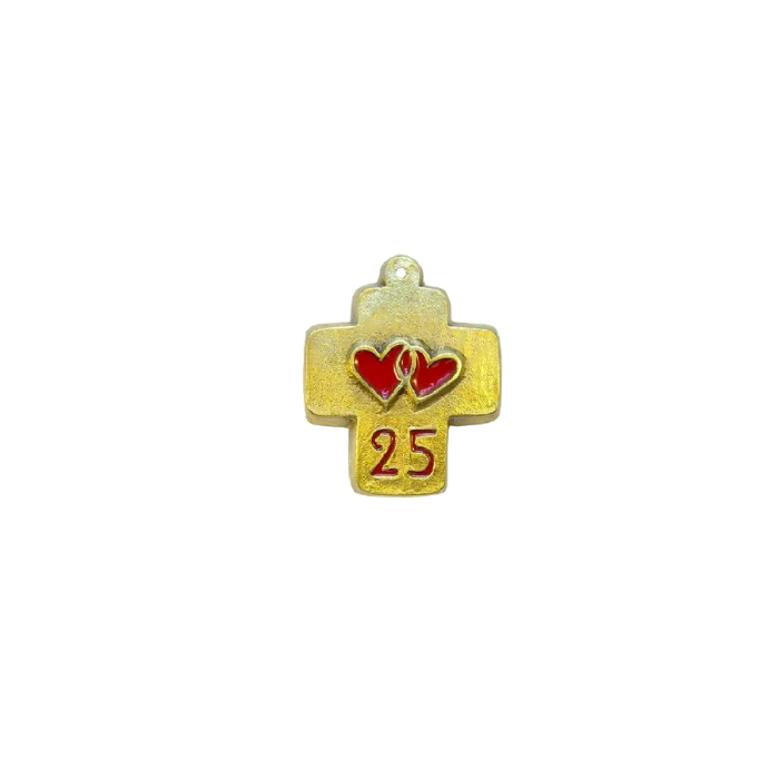 25 ans – Anniversaire de mariage, Croix double cœur – 8 cm – L19