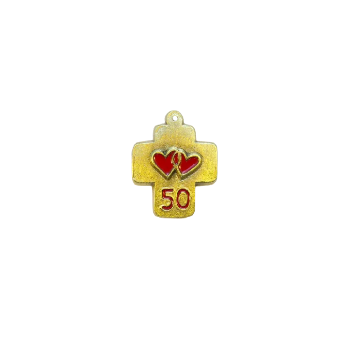 50 ans – Anniversaire de mariage, Croix double cœur – 8 cm – L20