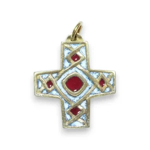 Croix grecque médiévale, pendentif bronze émaillé – 4 cm – 790