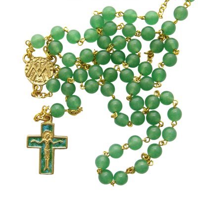 Chapelet vert en perles d’aventurine – Croix émaillée – CH2-0181