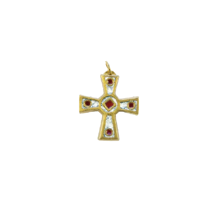 Croix celtique médiévale, bijou émaillé avec cabochons – 4,1 cm – 899
