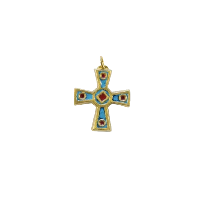 Croix celtique médiévale, bijou émaillé avec cabochons – 4,1 cm – 899