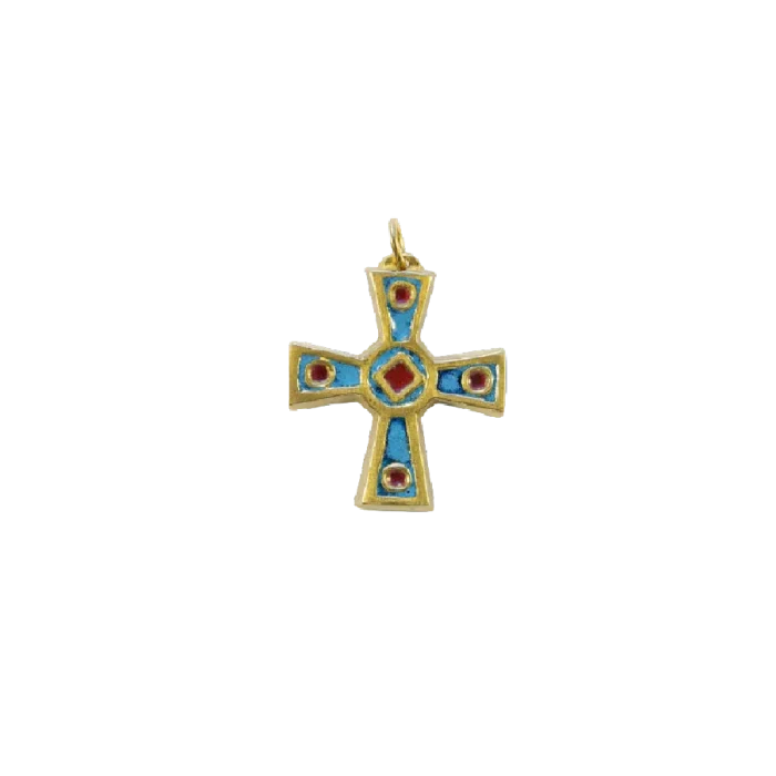 Croix celtique médiévale, bijou émaillé avec cabochons – 4,1 cm – 899