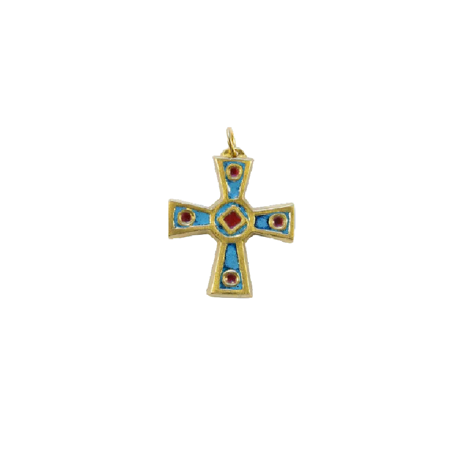 Croix celtique médiévale, bijou émaillé avec cabochons – 4,1 cm – 899 BLEU - Les Tailleurs d'Images