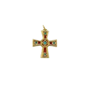 Croix celtique médiévale, bijou émaillé avec cabochons – 4,1 cm – 899 ROUGE - Les Tailleurs d'Images