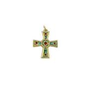 Croix celtique médiévale, bijou émaillé avec cabochons – 4,1 cm – 899 VERT - Les Tailleurs d'Images