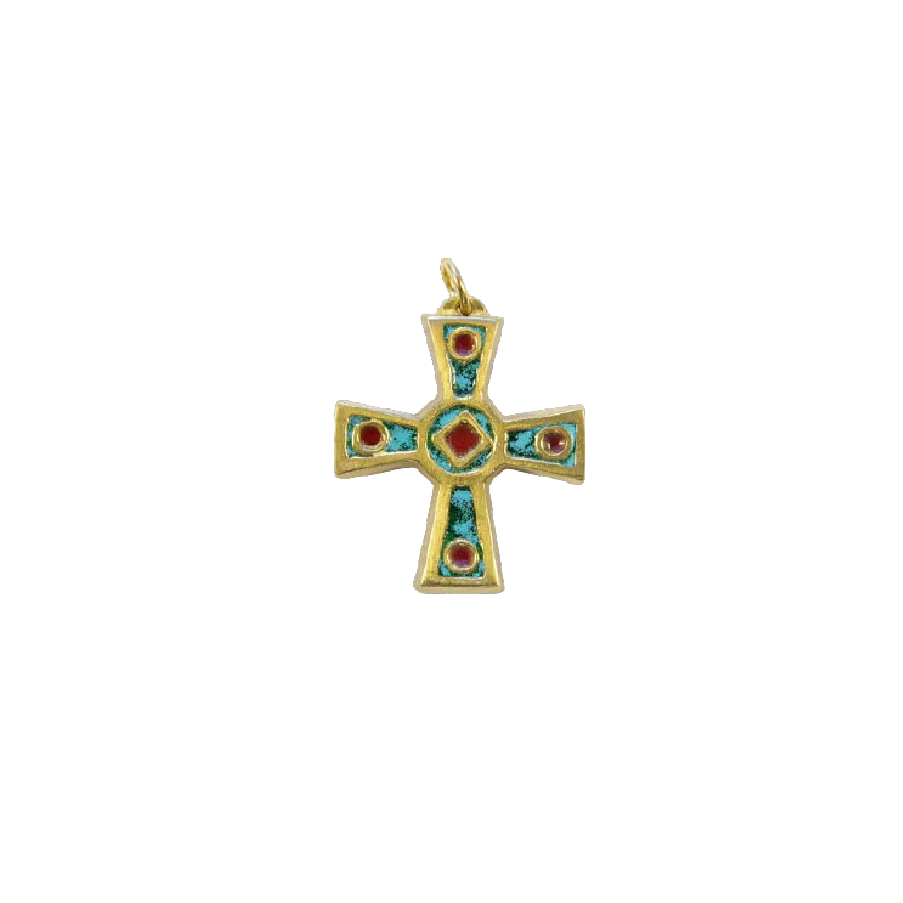 Croix celtique médiévale, bijou émaillé avec cabochons – 4,1 cm – 899 VERT - Les Tailleurs d'Images