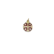 Croix de Jérusalem en médaillon, bijou religieux – 2 cm – 091 - ROUGE
