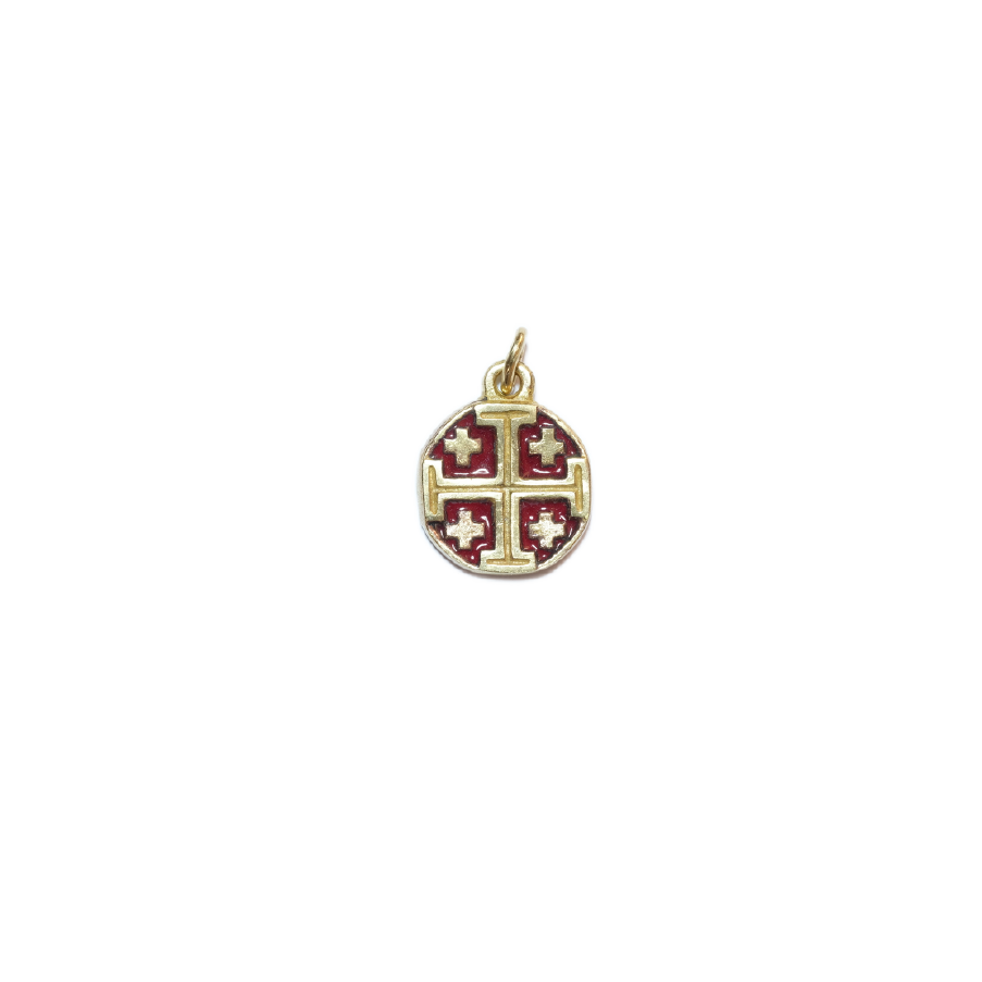 Croix de Jérusalem en médaillon, bijou religieux – 2 cm – 091 - ROUGE