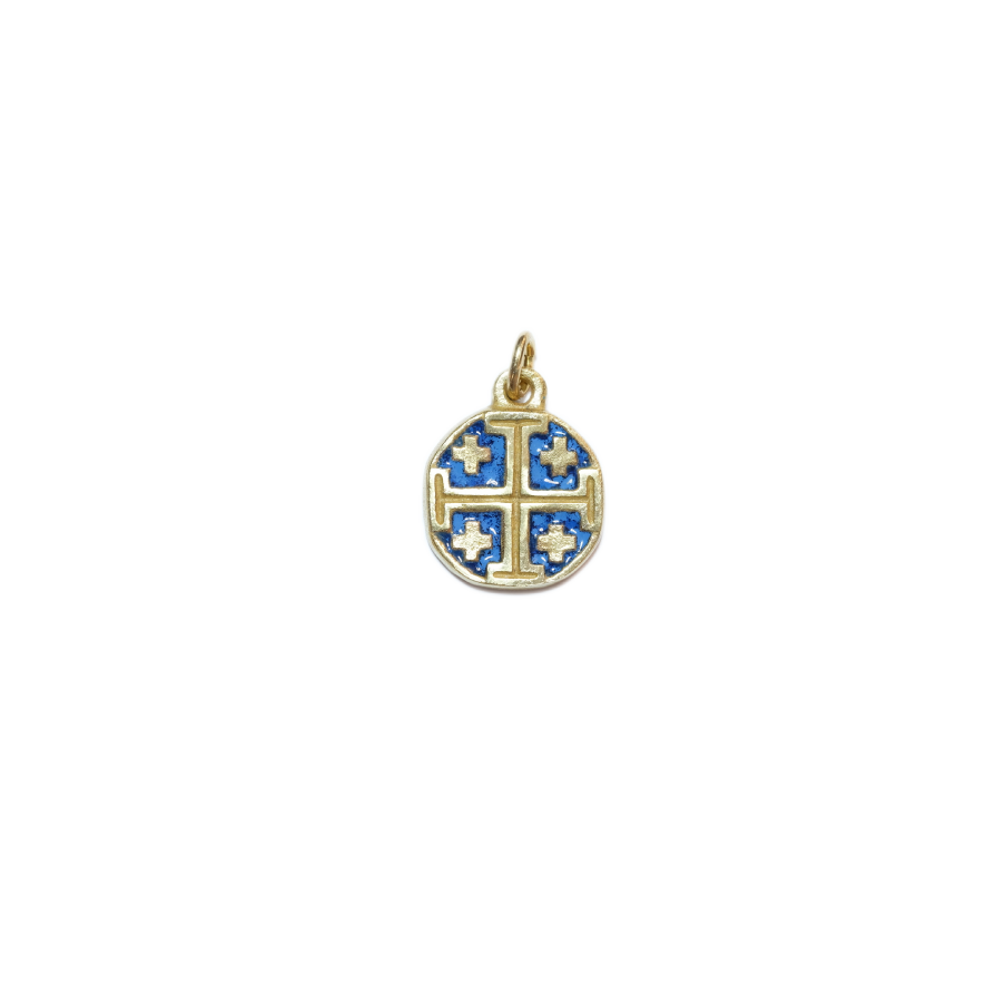 Croix de Jérusalem en médaillon, bijou religieux – 2 cm – 091 - BLEU