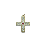 Croix d'inspiration médiévale, bijou émaillé avec cabochons - 5 cm - 013 blanc _