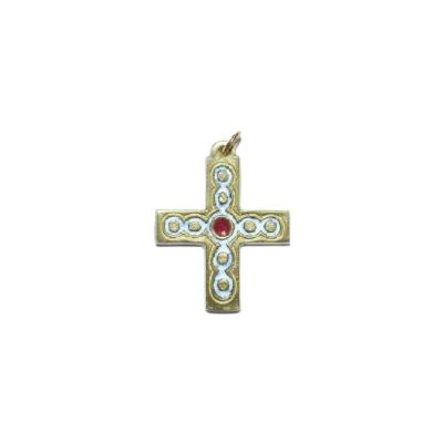 Croix d’inspiration médiévale, bijou émaillé avec cabochons – 5 cm – 013