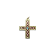Croix d’inspiration médiévale, bijou émaillé avec cabochons – 5 cm – 013