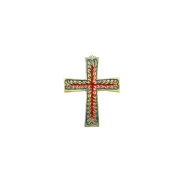 Croix enflammée, symbole du Saint-Esprit, en bronze émaillé – 10 cm – 960 BLEU - Les Tailleurs d'Images