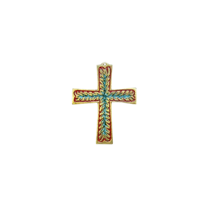 Croix enflammée, symbole du Saint-Esprit, en bronze émaillé – 10 cm – 960