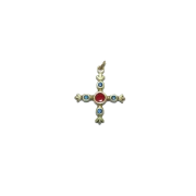Croix fleuronnée ou fleurdelisée et cabochons – 3,9 cm – B3 BLEU_- Les Tailleurs d'Images