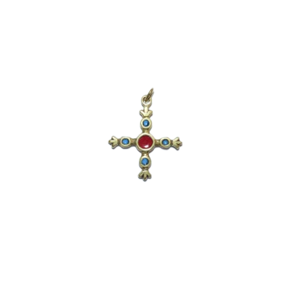 Croix fleuronnée ou fleurdelisée et cabochons – 3,9 cm – B3