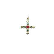 Croix fleuronnée ou fleurdelisée et cabochons – 3,9 cm – B3 VERT_- Les Tailleurs d'Images