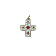 Croix grecque médiévale, pendentif émaillé et cabochons