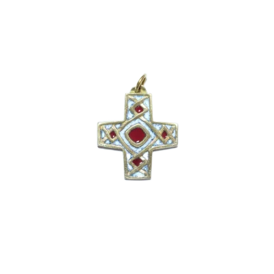 Croix grecque médiévale, pendentif bronze émaillé – 4 cm – 790