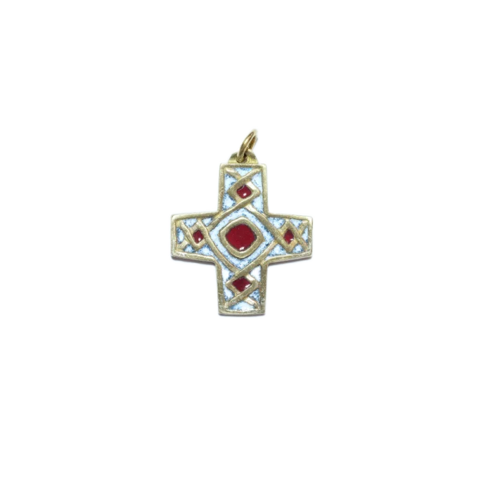 Croix grecque médiévale, pendentif bronze émaillé – 4 cm – 790