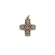Croix grecque médiévale, pendentif émaillé et cabochons – 4 cm – 790 rouge_- Les Tailleurs d'Images