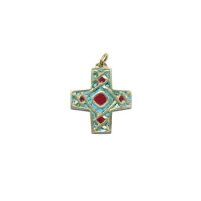 Croix grecque médiévale, pendentif bronze émaillé – 4 cm – 790