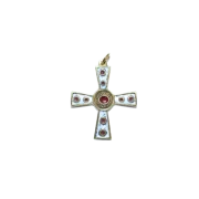 Croix médiévale, émaillée avec cabochons – 5 cm – 862 BLANC - Les Tailleurs d'Images