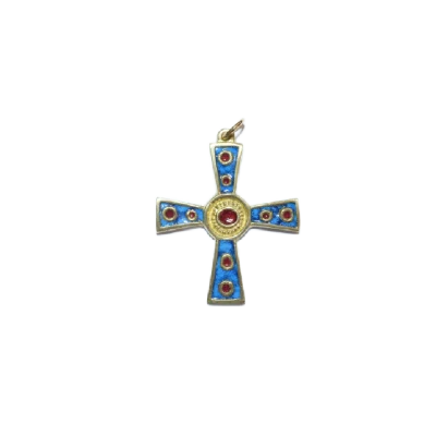 Croix médiévale en bronze émaillé avec cabochons – 5 cm – 862