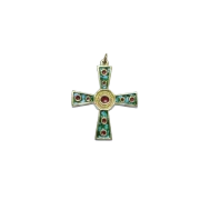 Croix médiévale, émaillée avec cabochons – 5 cm – 862 vert - Les Tailleurs d'Images