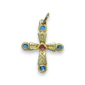 Croix pendentif en bronze émaillé ornée de cabochons – 3 cm – 0192