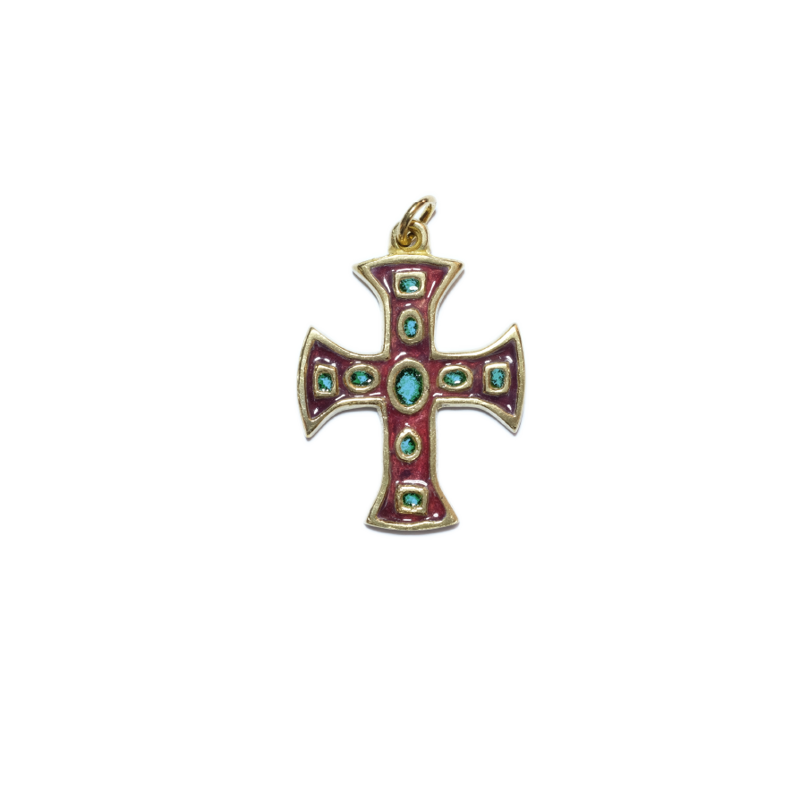 Croix, pendentif émaillé et cabochons – 4,7 cm – 760 rouge_- Les Tailleurs d'Images