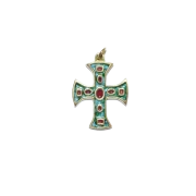 Croix, pendentif émaillé et cabochons – 4,7 cm – 760 vert_- Les Tailleurs d'Images