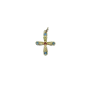 Croix pendentif en bronze émaillé ornée de cabochons – 3 cm – 0192 bleu