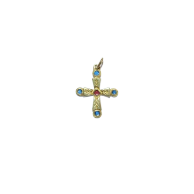 Croix pendentif en bronze émaillé ornée de cabochons – 3 cm – 0192