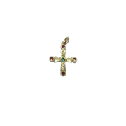 Croix pendentif en bronze émaillé ornée de cabochons – 3 cm – 0192 rouge