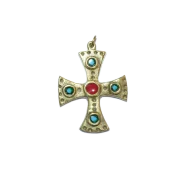Croix pendentif, motif médiéval – 6,2 cm – 880 VERT - Les Tailleurs d'Images