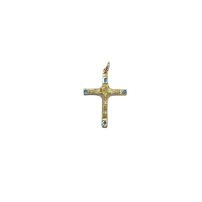 Crucifix d’inspiration médiévale – bijou en bronze et émaux – 3,7 cm – 0202