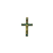 Crucifix médiéval roman, croix murale en bronze émaillé - 9,5 cm - 0164 bleu | Les Tailleurs d'Images