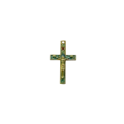 Crucifix médiéval roman, croix murale en bronze émaillé - 9,5 cm - 0164 vert | Les Tailleurs d'Images