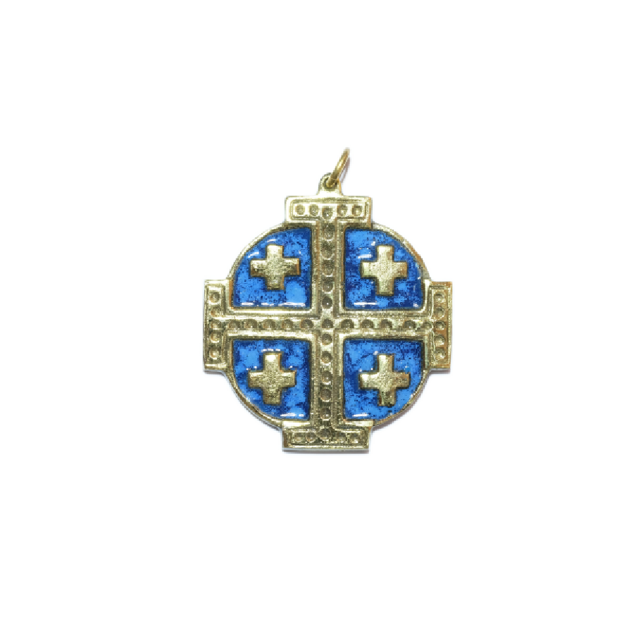 Médaille Croix de Jérusalem, bijou religieux – 5,5 cm – 876 BLEU - Les Tailleurs d'Images