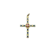 Petite croix émaillée, bijou pendentif, cadeau de communion – 4,6 cm – B2 bleu_- Les Tailleurs d'Images