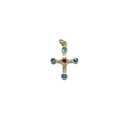 Petite croix pommelée en bronze émaillé, pendentif religieux – 3,4 cm – 0193 bleu