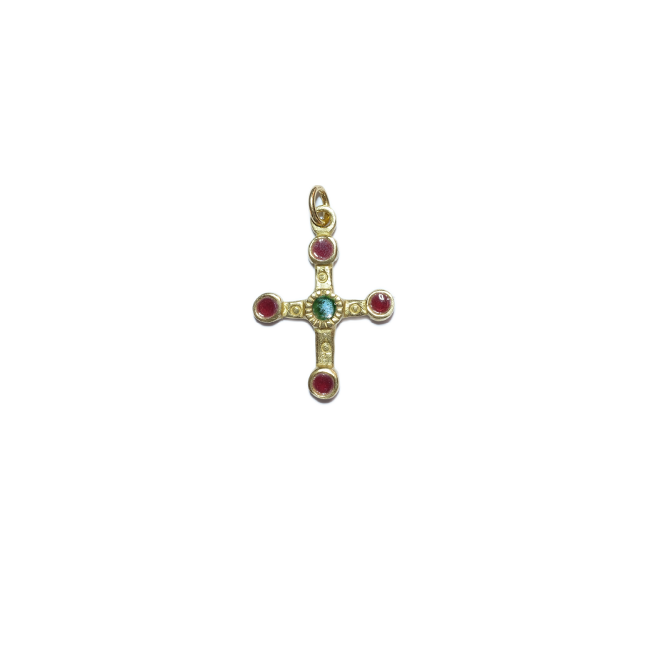 Petite croix pommelée en bronze émaillé, pendentif religieux – 3,4 cm – 0193 rouge