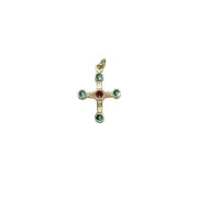 Petite croix pommelée en bronze émaillé, pendentif religieux – 3,4 cm – 0193 vert