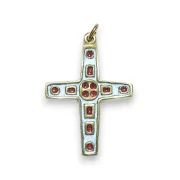 Bijou communion croix émaux blanc et rouge