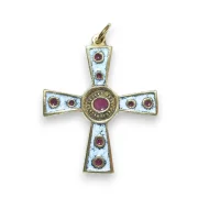 Croix médiévale émaillée blanche avec cabochons rouges