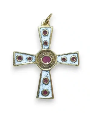 Croix médiévale en bronze émaillé avec cabochons – 5 cm – 862