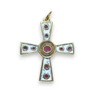 Croix médiévale en bronze émaillé avec cabochons – 5 cm – 862