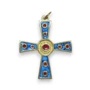 Croix médiévale émaillée bleue avec cabochons rouges